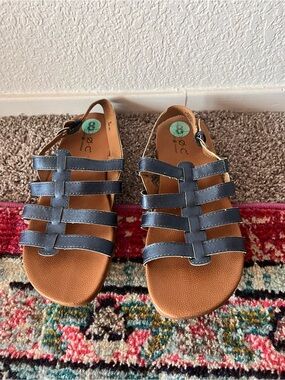 b.o.c. Tan Footbed Sandal with Navy Buckle Accent